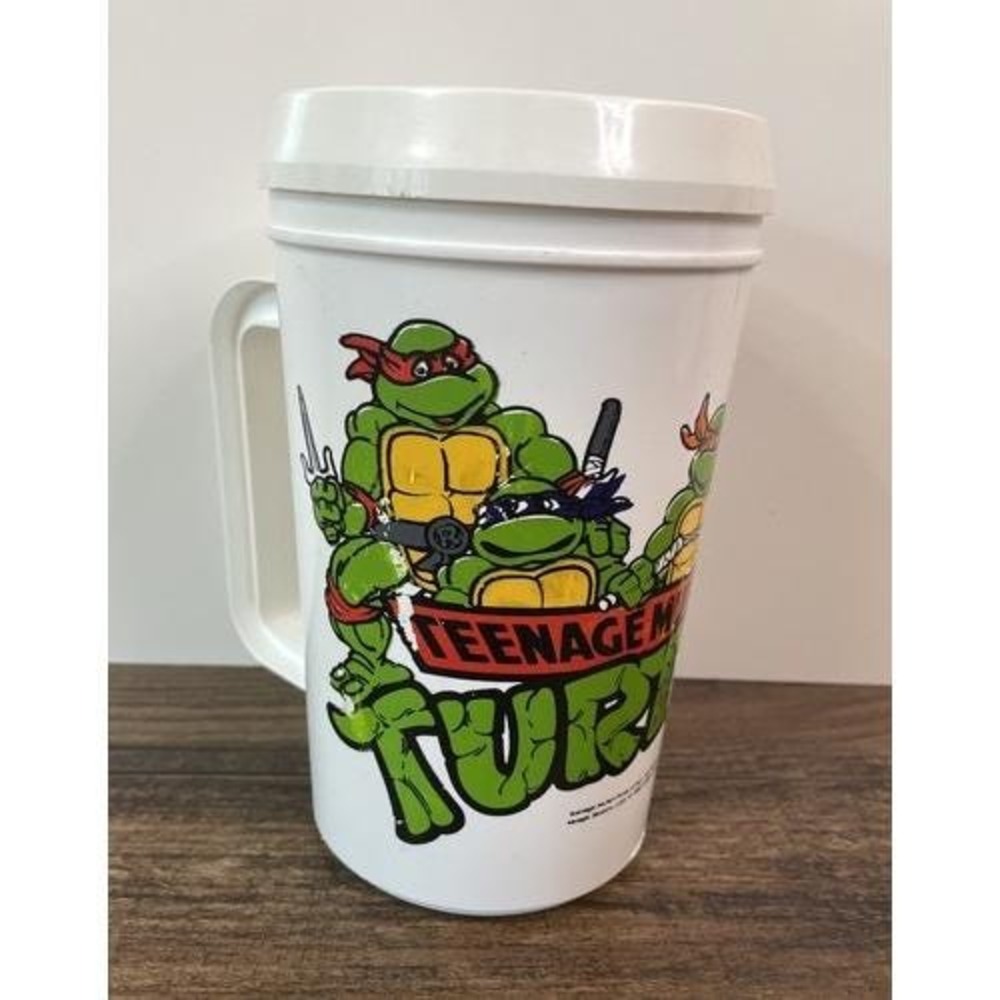 Vintage Teenage Mutant Ninja Turtles 7" Plastic Tumbler Mug With Lid 1988 TMNT